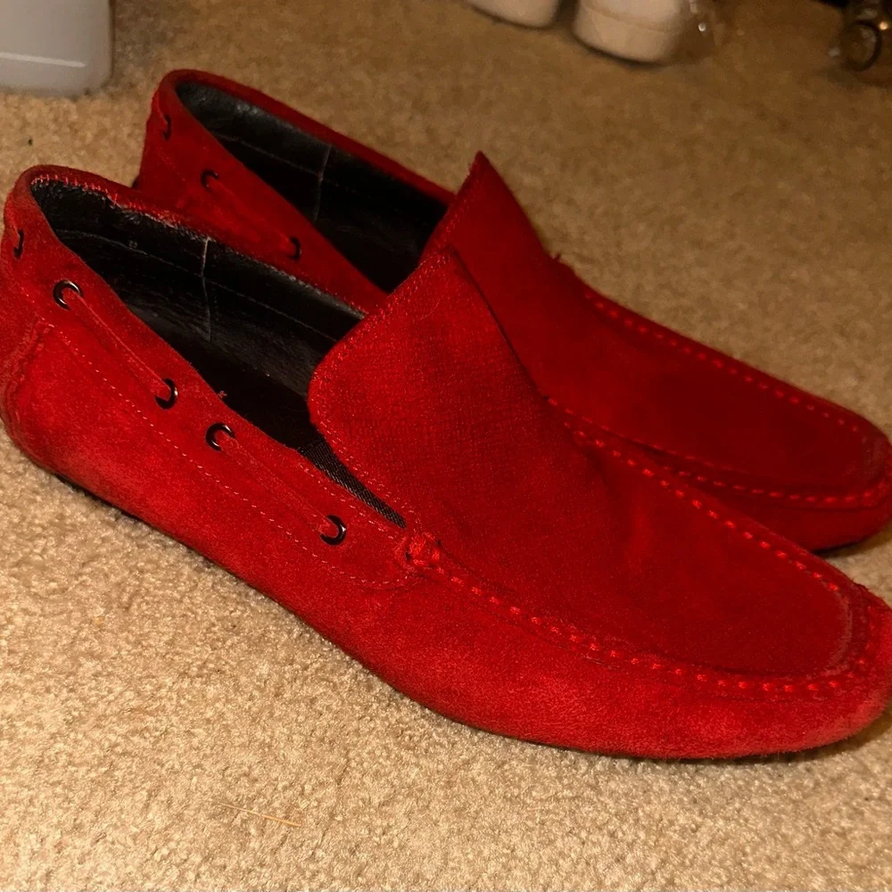 Valter & Valter Men’s Red Suede Leather Casual Shoes Loafers Driving Moccasins